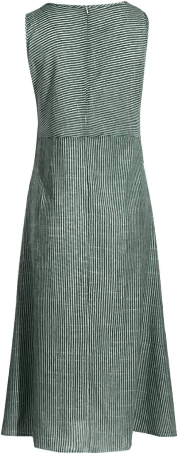 PTOLOCIF Linen Dress for Women, 2024 Summer Trendy Plain Maxi Dress Plus Size Cotton Linen Dress Crewneck Sleeveless Sundress