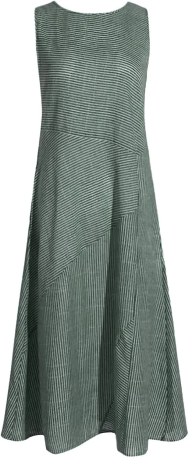 PTOLOCIF Linen Dress for Women, 2024 Summer Trendy Plain Maxi Dress Plus Size Cotton Linen Dress Crewneck Sleeveless Sundress