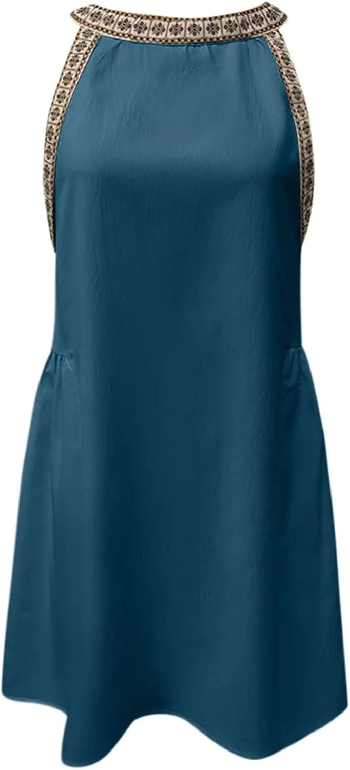 PTOLOCIF Sundresses 2025 Casual Sleeveless Mini Summer Spring Crewneck Tank Loose Beach Dresses Women's Plus Size Summer