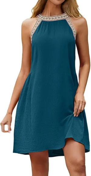PTOLOCIF Sundresses 2025 Casual Sleeveless Mini Summer Spring Crewneck Tank Loose Beach Dresses Women's Plus Size Summer