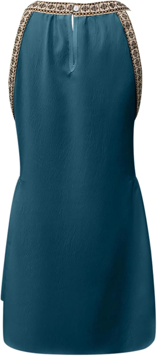 PTOLOCIF Sundresses 2025 Casual Sleeveless Mini Summer Spring Crewneck Tank Loose Beach Dresses Women's Plus Size Summer