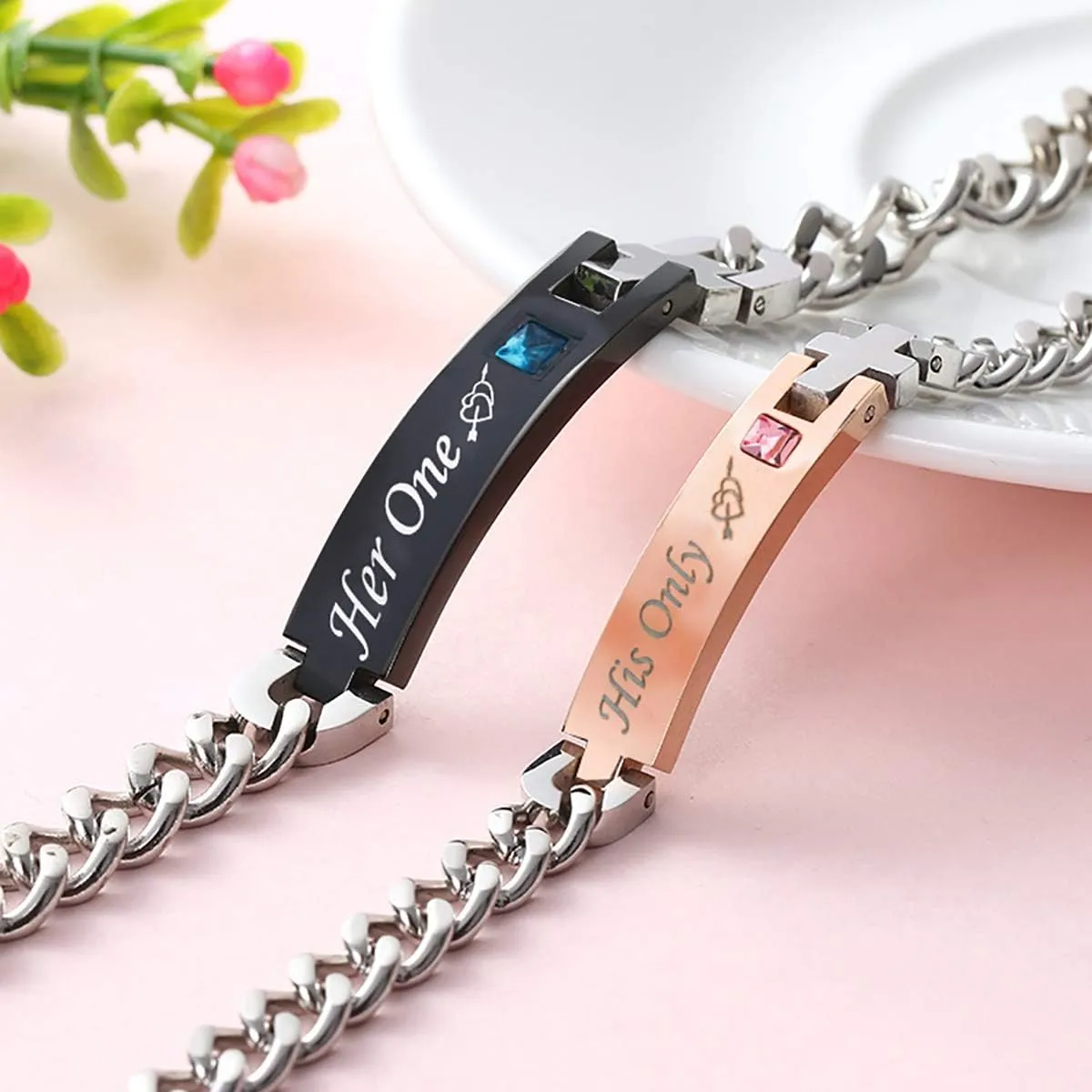 redrain 2Pcs Couples Bracelets His or Hers Matching Set of 2 Adjustable Promise Jewelry for Anniversary Birthday Valentine's Day Christmas Gifts