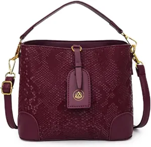 Retro Fashion Snake Print Bucket Bag, Leather Snakeskin Pattern Satchel Handbag, Luxury Shoulder Crossbody Purse