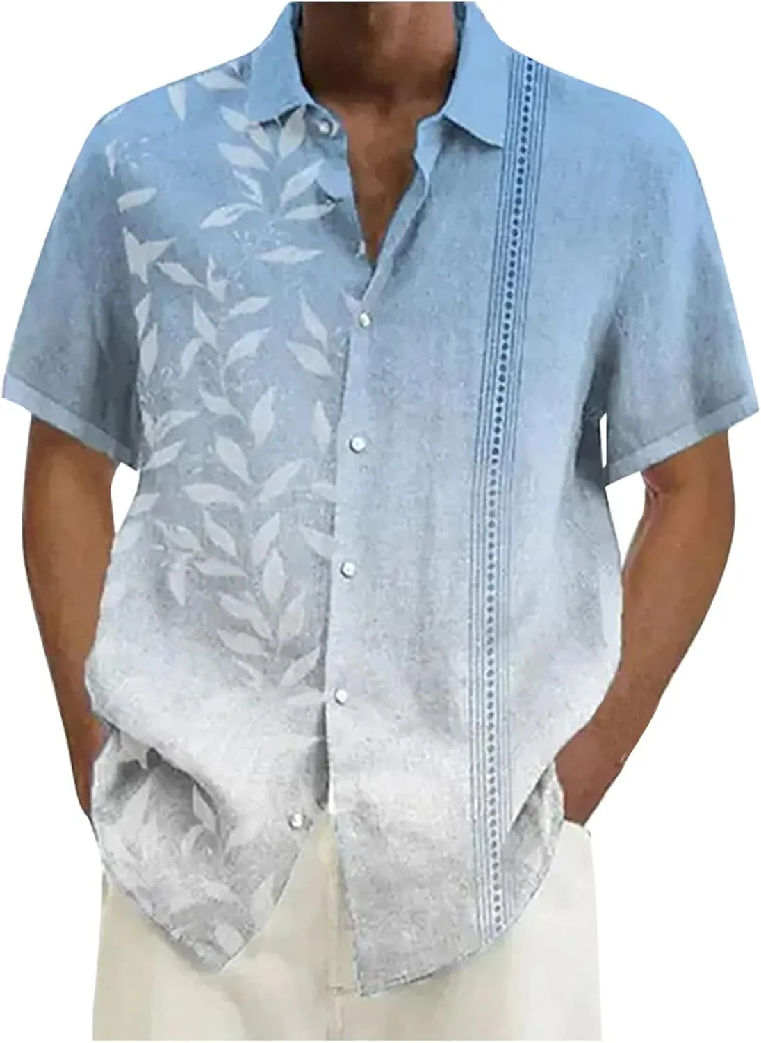 RTRDE Men's Shirts Spring Summer Casual Cotton Linen Solid Color Short Sleeve Shirts Loose Button Down Shirt Men, M-4XL
