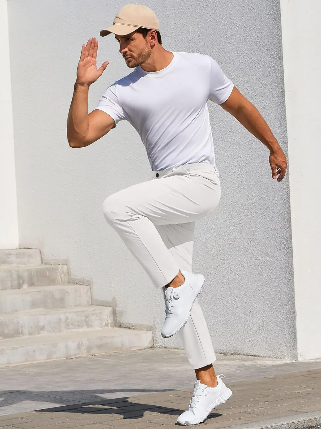 Runcati Mens Stretch Golf Pants Casual Slim Fit Dress Pants Elastic Waist Tapered Work Cropped Trousers
