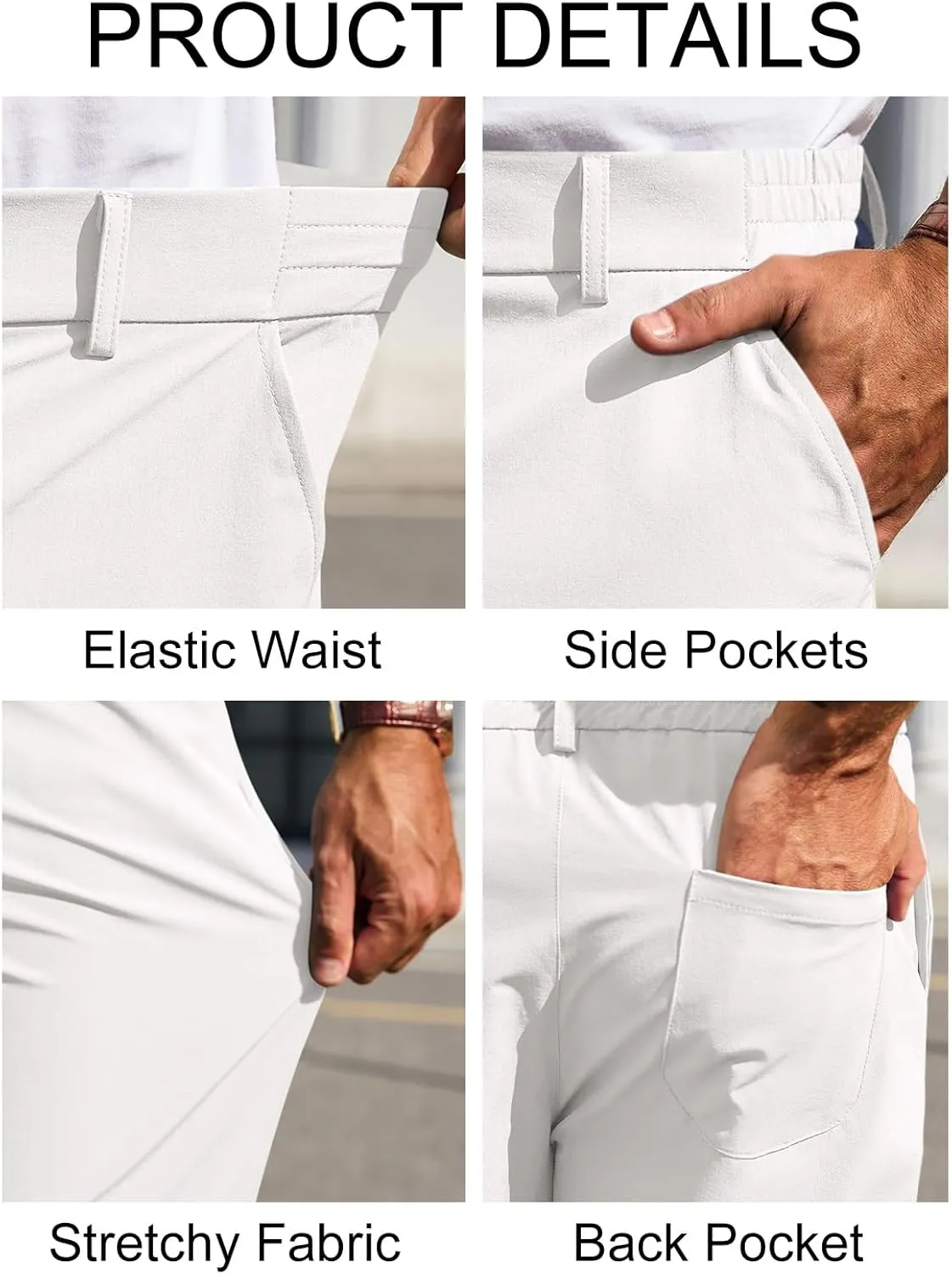 Runcati Mens Stretch Golf Pants Casual Slim Fit Dress Pants Elastic Waist Tapered Work Cropped Trousers