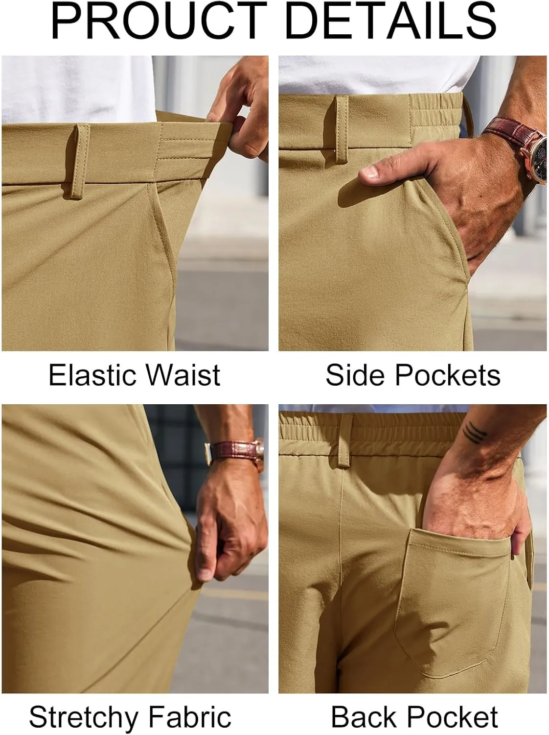 Runcati Mens Stretch Golf Pants Casual Slim Fit Dress Pants Elastic Waist Tapered Work Cropped Trousers