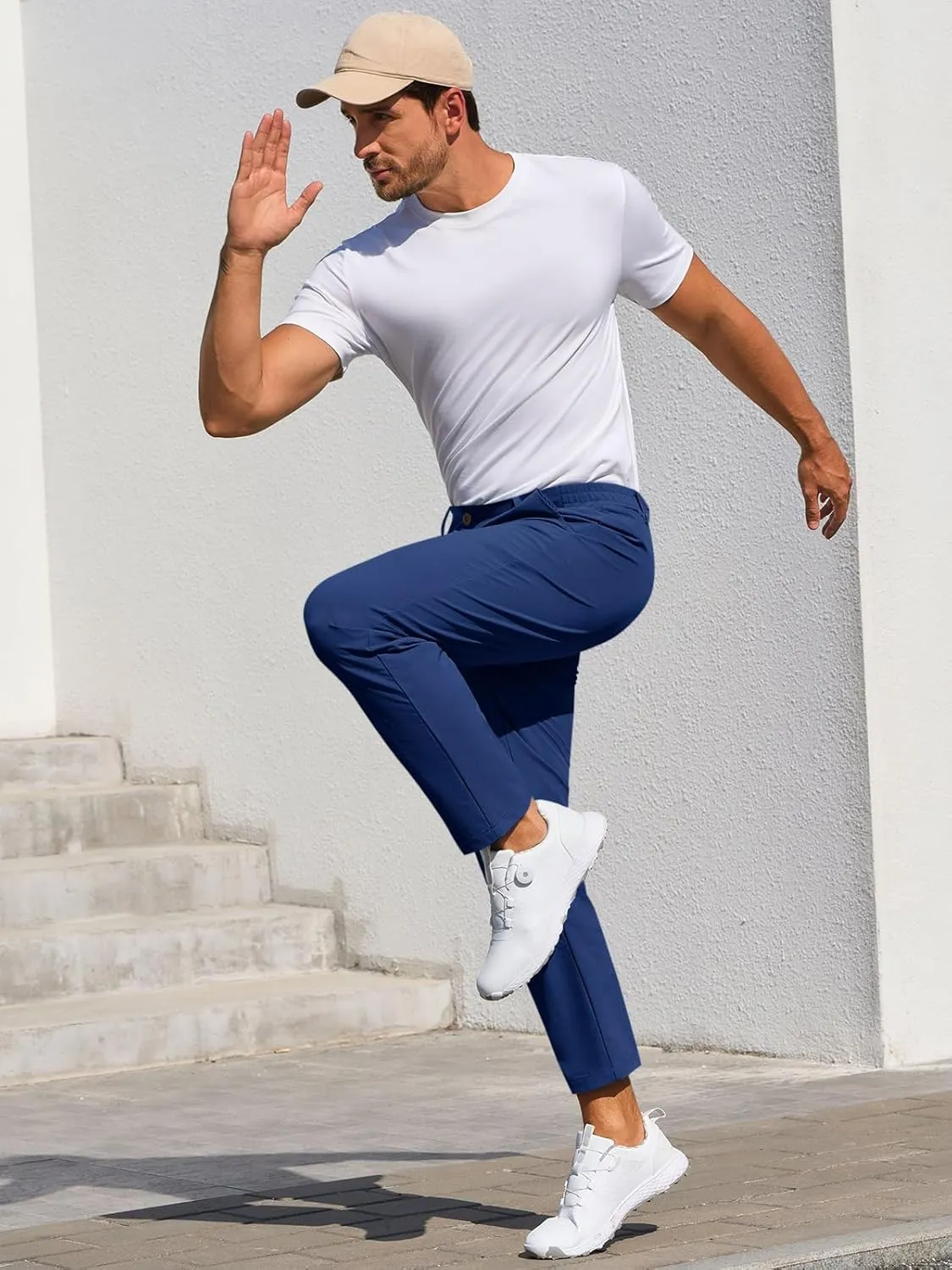 Runcati Mens Stretch Golf Pants Casual Slim Fit Dress Pants Elastic Waist Tapered Work Cropped Trousers