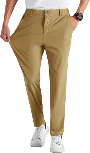 Runcati Mens Stretch Golf Pants Casual Slim Fit Dress Pants Elastic Waist Tapered Work Cropped Trousers