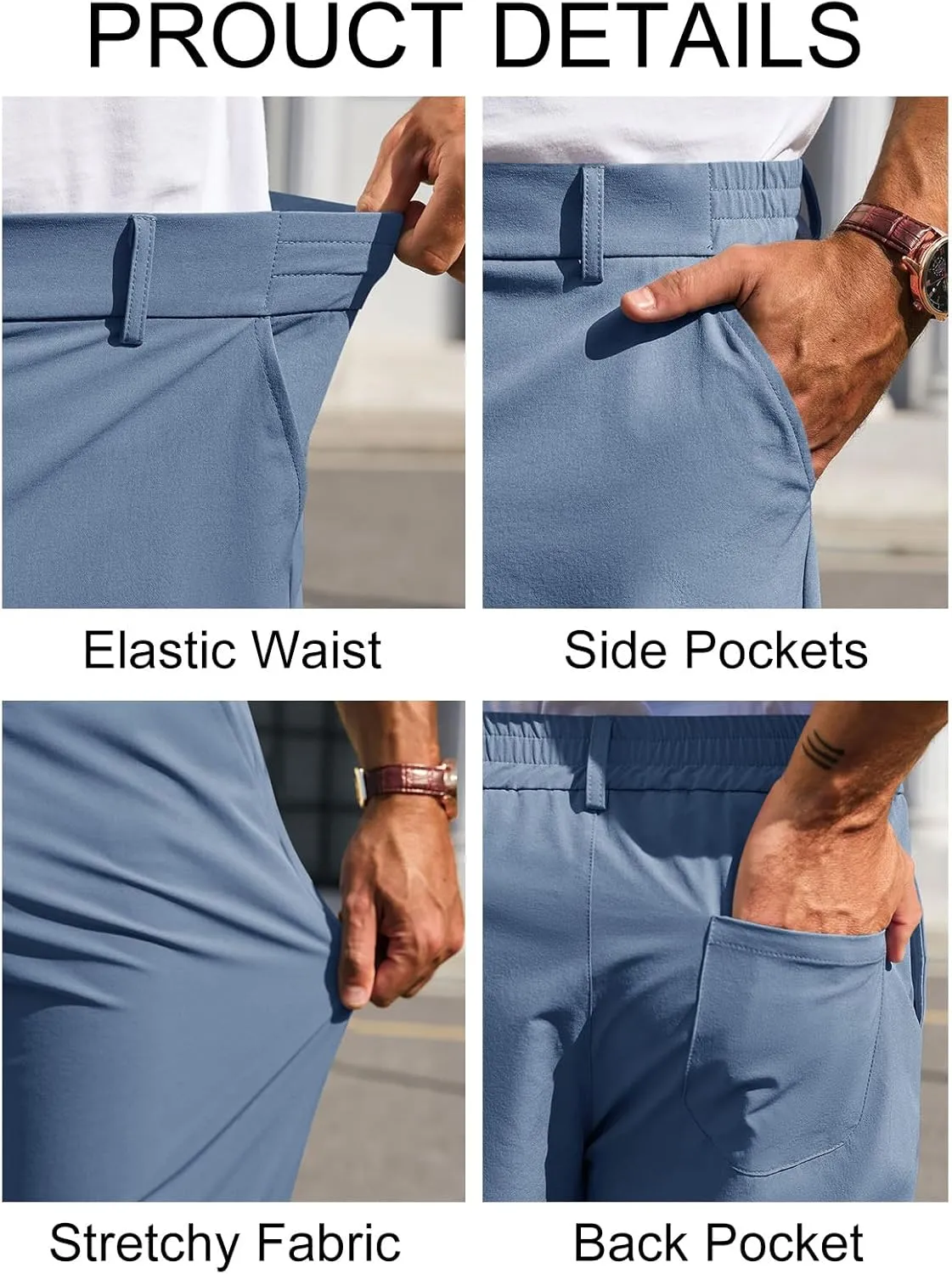 Runcati Mens Stretch Golf Pants Casual Slim Fit Dress Pants Elastic Waist Tapered Work Cropped Trousers