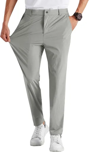 Runcati Mens Stretch Golf Pants Casual Slim Fit Dress Pants Elastic Waist Tapered Work Cropped Trousers