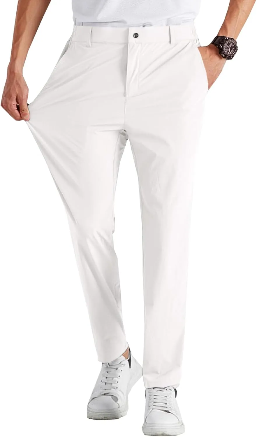 Runcati Mens Stretch Golf Pants Casual Slim Fit Dress Pants Elastic Waist Tapered Work Cropped Trousers