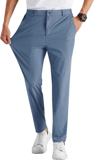 Runcati Mens Stretch Golf Pants Casual Slim Fit Dress Pants Elastic Waist Tapered Work Cropped Trousers