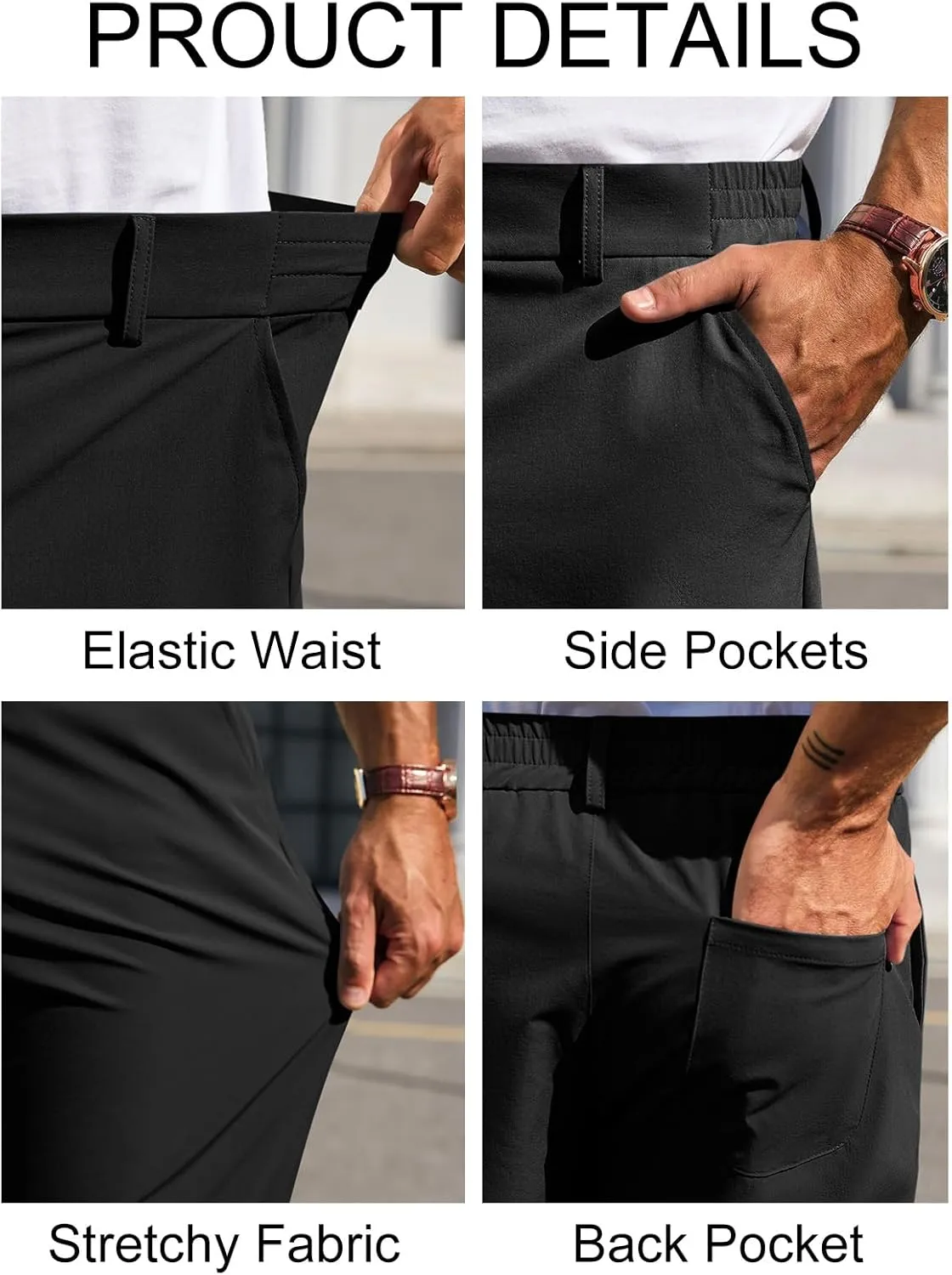 Runcati Mens Stretch Golf Pants Casual Slim Fit Dress Pants Elastic Waist Tapered Work Cropped Trousers