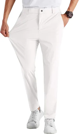 Runcati Mens Stretch Golf Pants Casual Slim Fit Dress Pants Elastic Waist Tapered Work Cropped Trousers