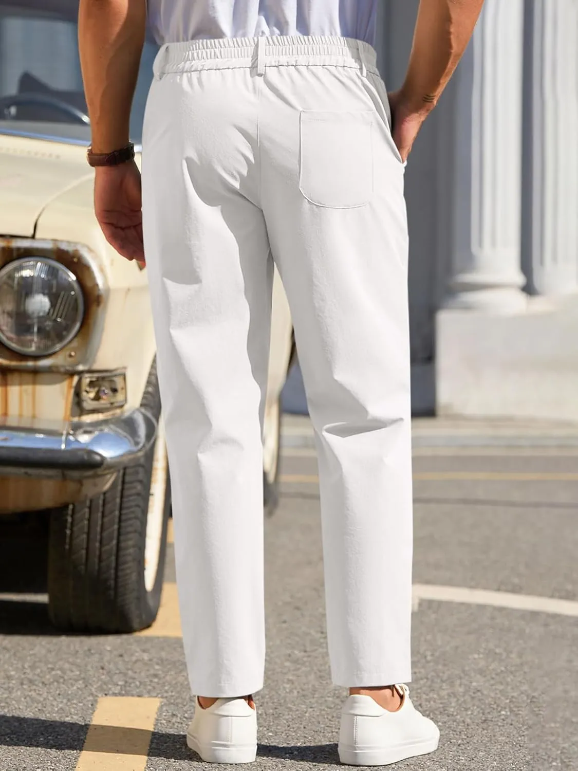 Runcati Mens Stretch Golf Pants Casual Slim Fit Dress Pants Elastic Waist Tapered Work Cropped Trousers