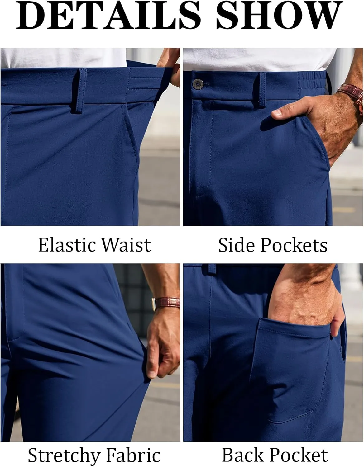 Runcati Mens Stretch Golf Pants Casual Slim Fit Dress Pants Elastic Waist Tapered Work Cropped Trousers