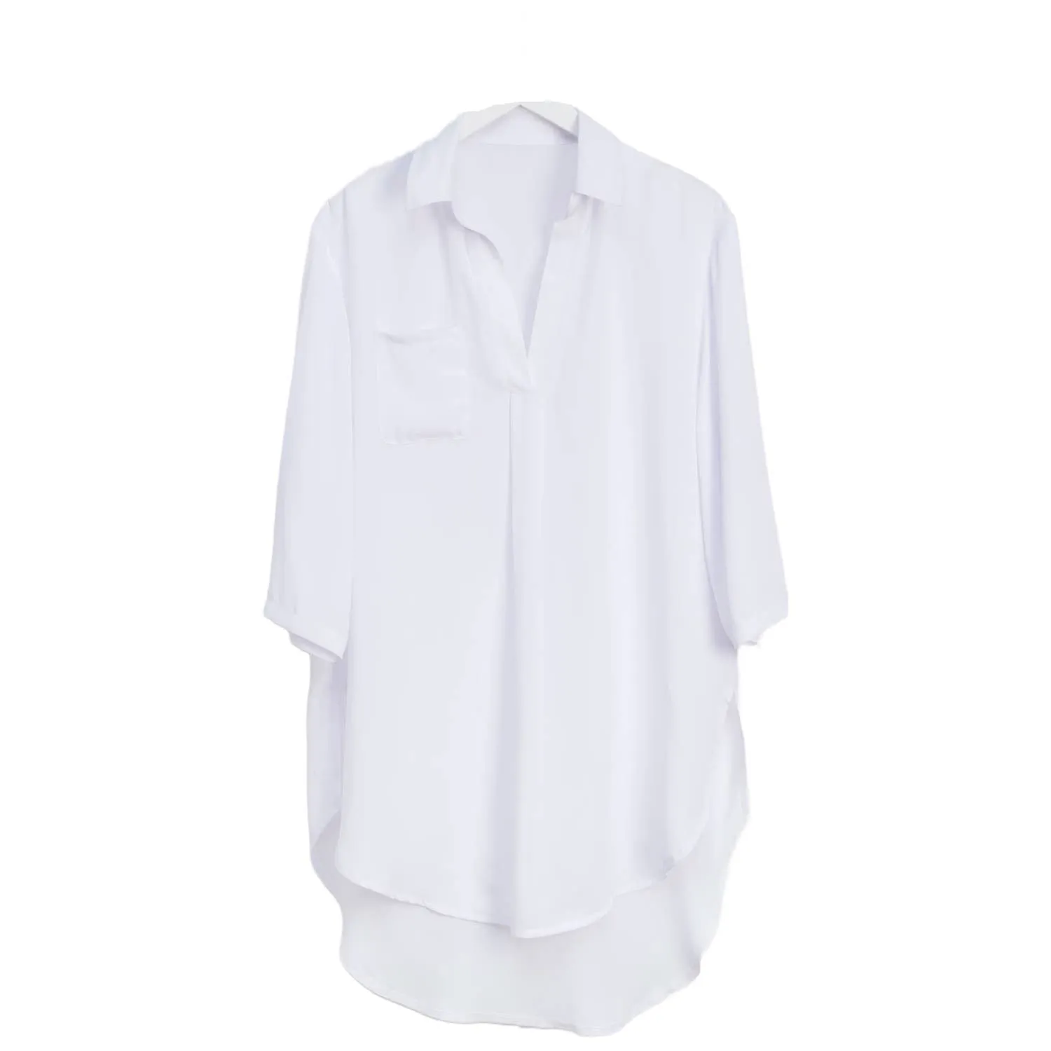 Sheer Collared 3/4 Sleeve Beach Swimsuit Coverup