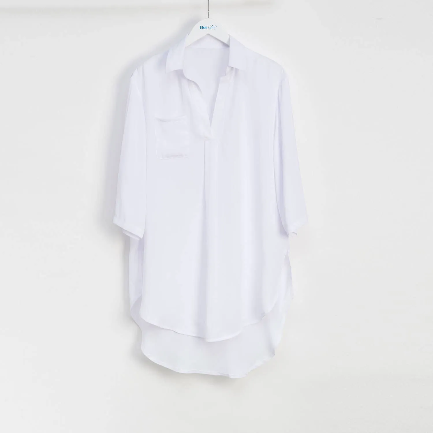 Sheer Collared 3/4 Sleeve Beach Swimsuit Coverup