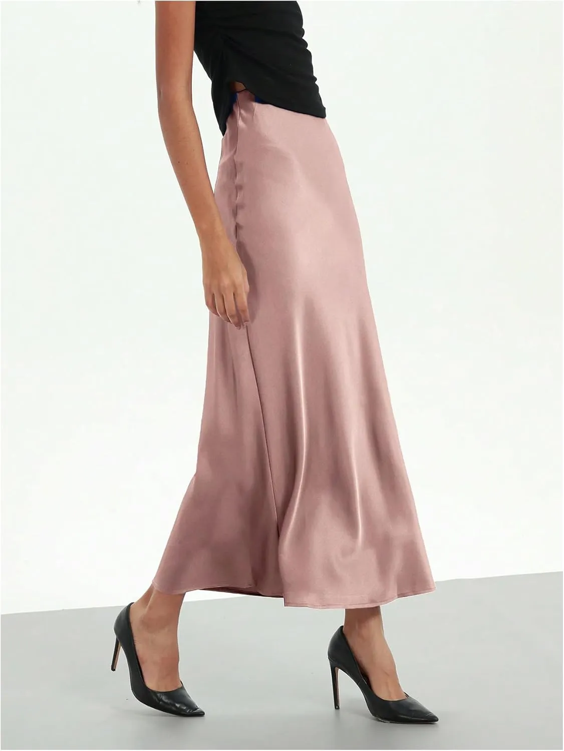 SHENHE Women's Satin Maxi Skirts High Waisted A Line Long Skirts Elegant Office Skirts