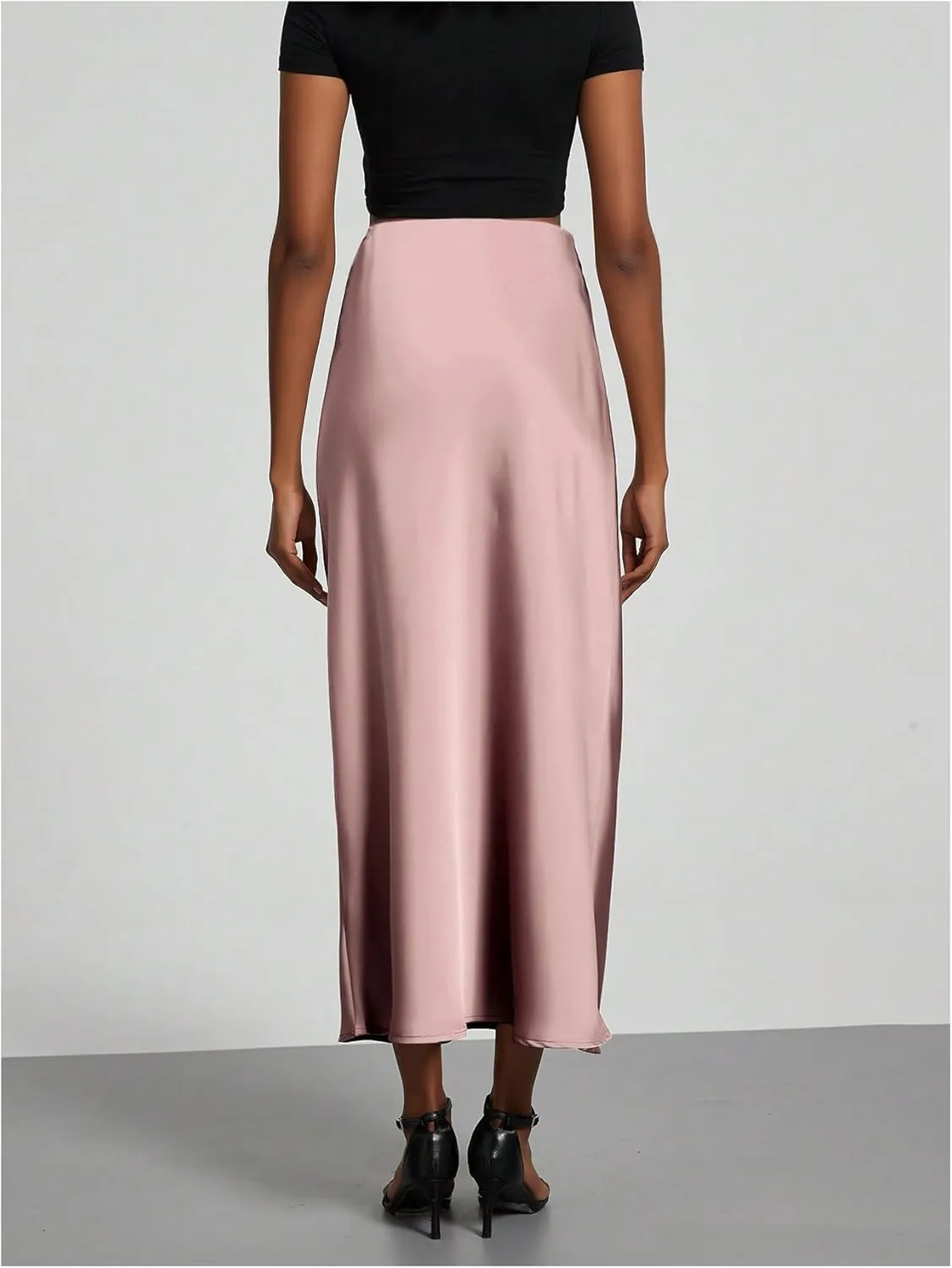 SHENHE Women's Satin Maxi Skirts High Waisted A Line Long Skirts Elegant Office Skirts