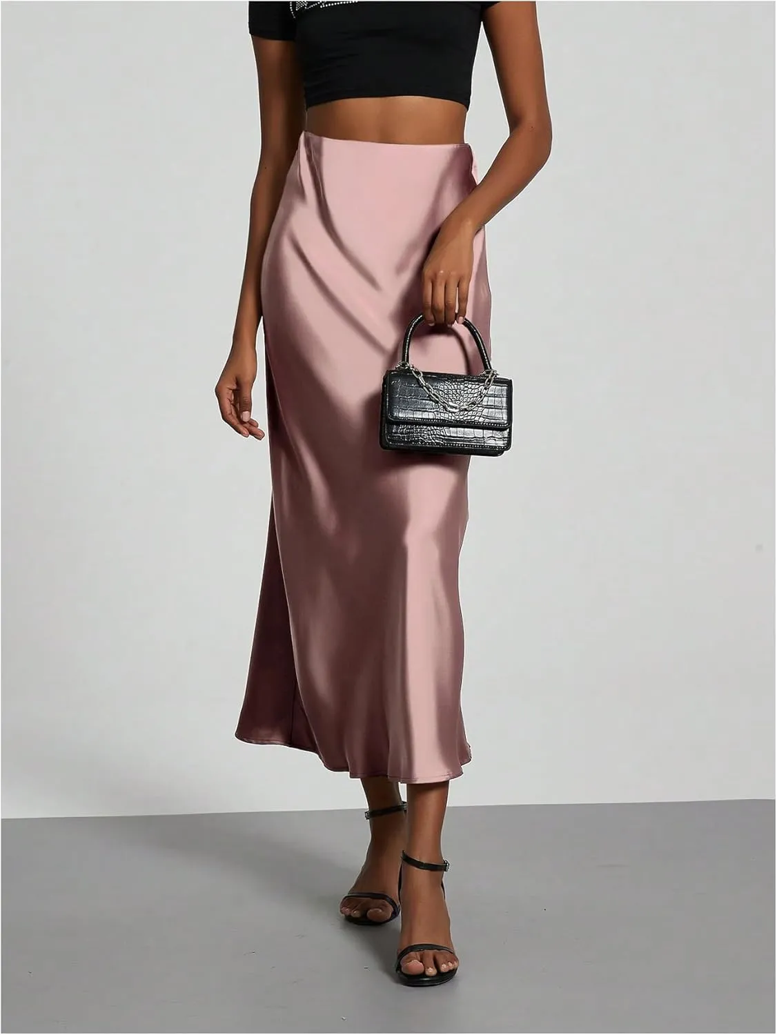 SHENHE Women's Satin Maxi Skirts High Waisted A Line Long Skirts Elegant Office Skirts