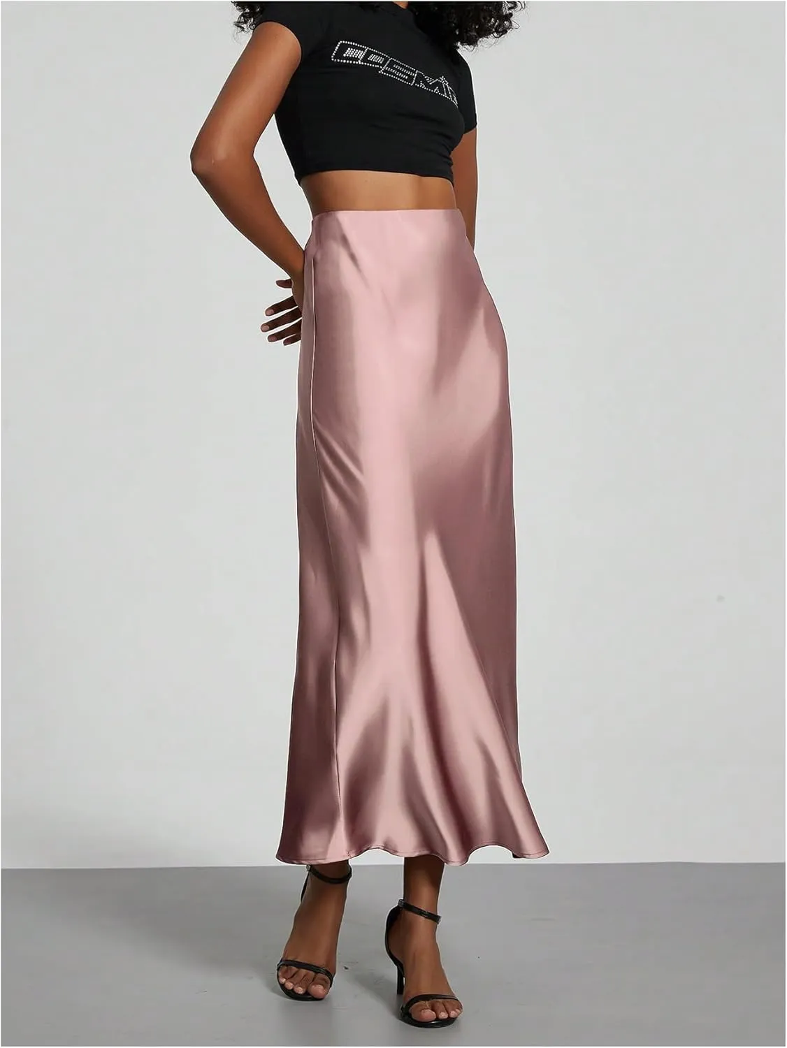 SHENHE Women's Satin Maxi Skirts High Waisted A Line Long Skirts Elegant Office Skirts