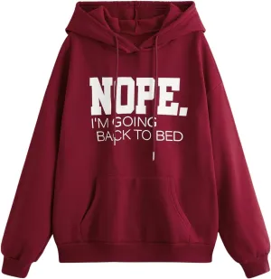 SHENHE Women's Slogan Letter Print Long Sleeve Hooded Sweatshirt Pullover Hoodie Tops