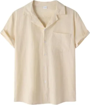 Short Sleeve Linen Shirts for Men Casual Lightweight Button Down Shirts Vacation Beach Summer Tops for Everyday Wear