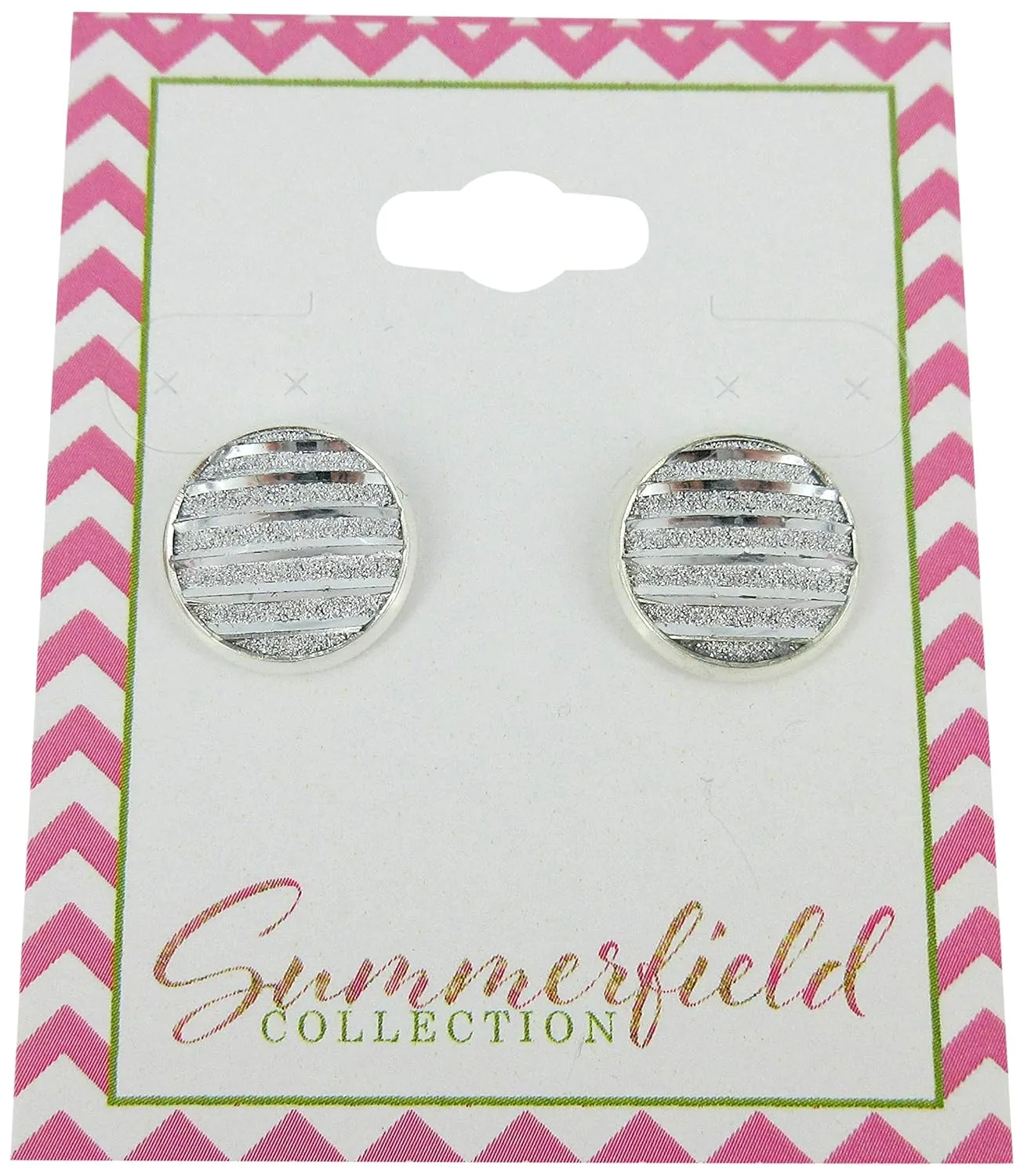 Silver-tone Frosted Metallic Stripe Stud Earrings 12mm (Silver)