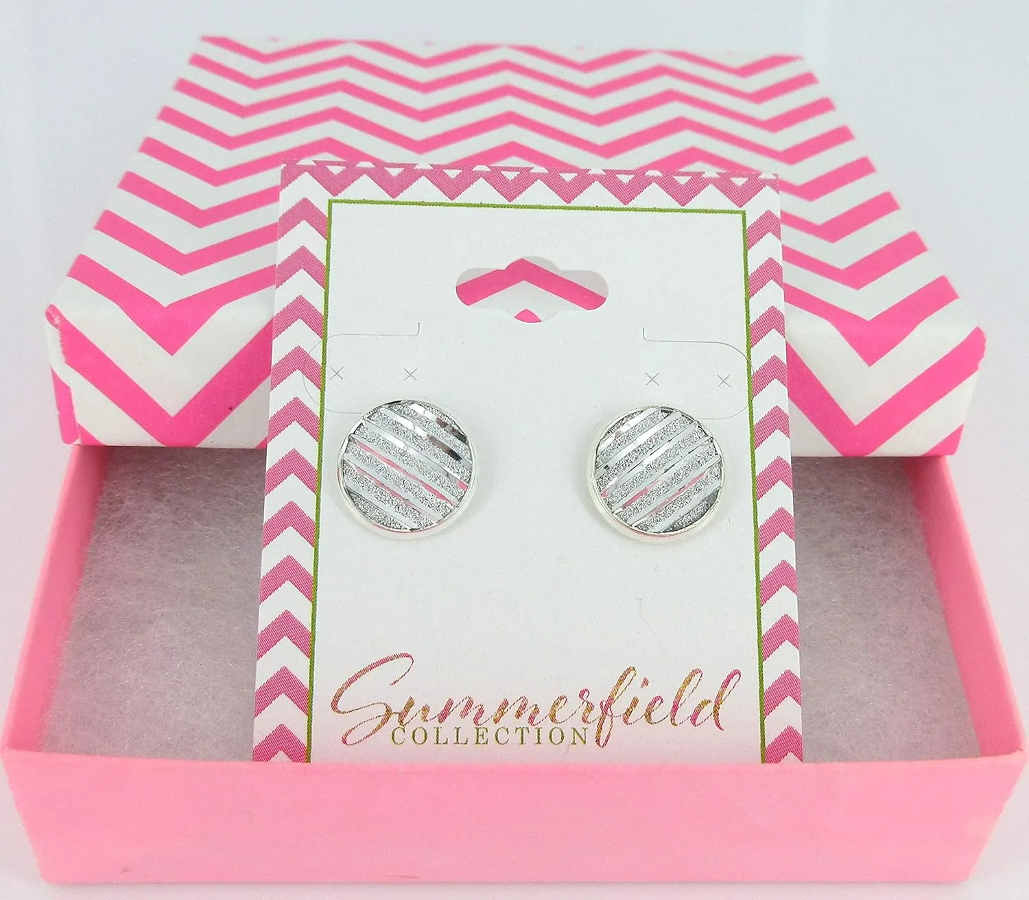 Silver-tone Frosted Metallic Stripe Stud Earrings 12mm (Silver)