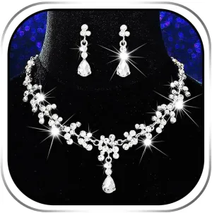 Sixexey Silver Wedding Jewelry Set Rhinestone Bridal Necklace Earrings Prom Costume Neck Jewelry for Women