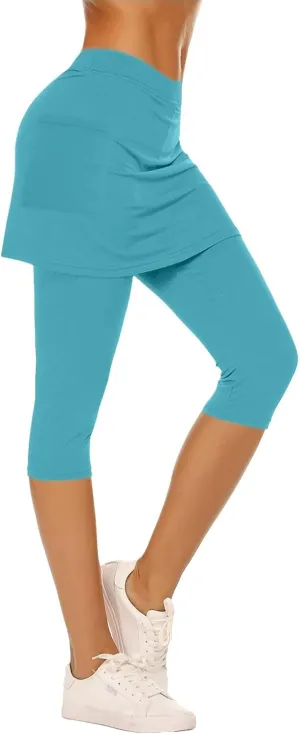Skirted Leggings for Women Stretchy Tennis Golf Pickleball Skorts Summer Capris Gym Workout Yoga Legging with Skirts