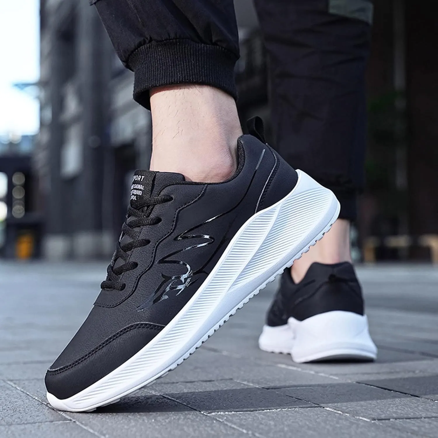 Slip on Walking Shoes for Men Comfort PU Leather Memory Foam Breathable Fashion Sneakers Non Slip Arch Support Cushioning Training Gym Shoes Wide Width
