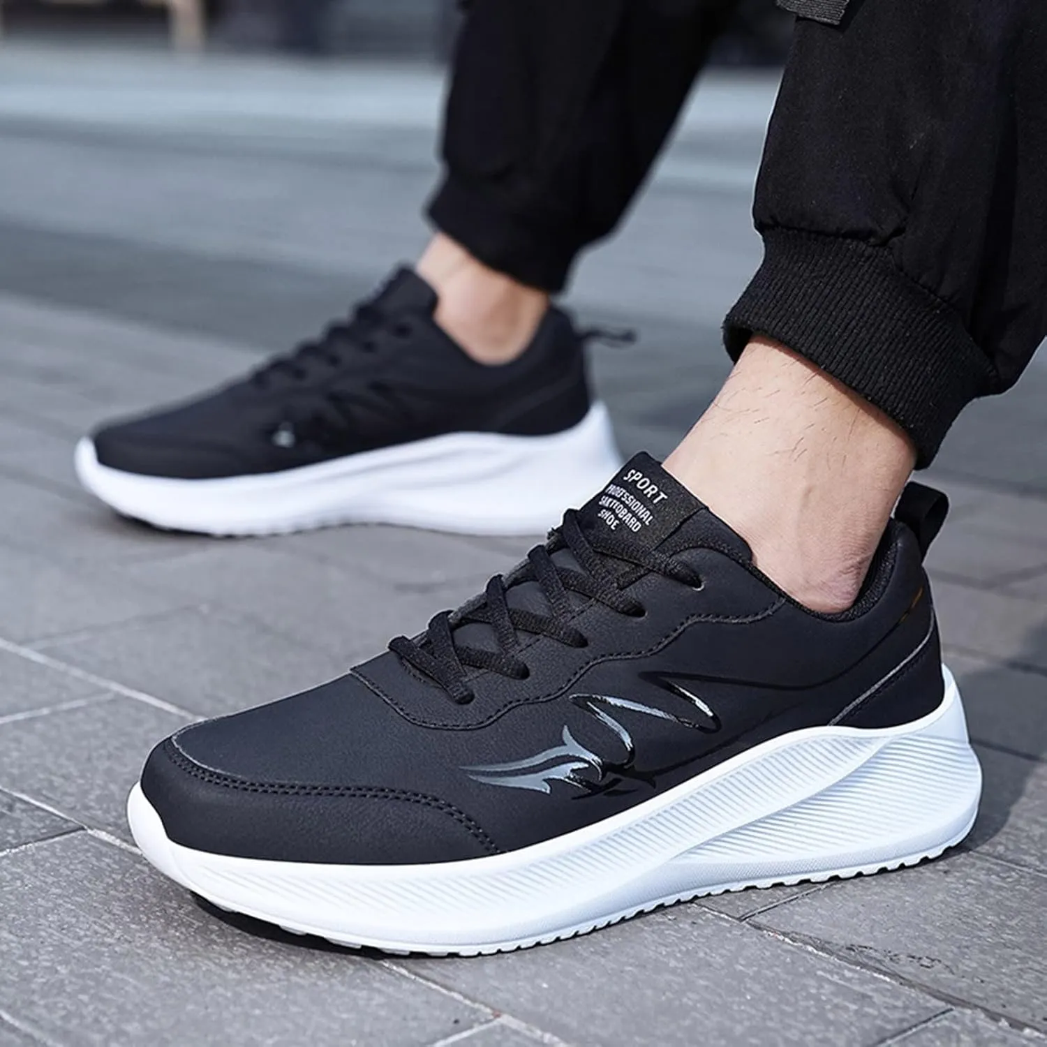 Slip on Walking Shoes for Men Comfort PU Leather Memory Foam Breathable Fashion Sneakers Non Slip Arch Support Cushioning Training Gym Shoes Wide Width
