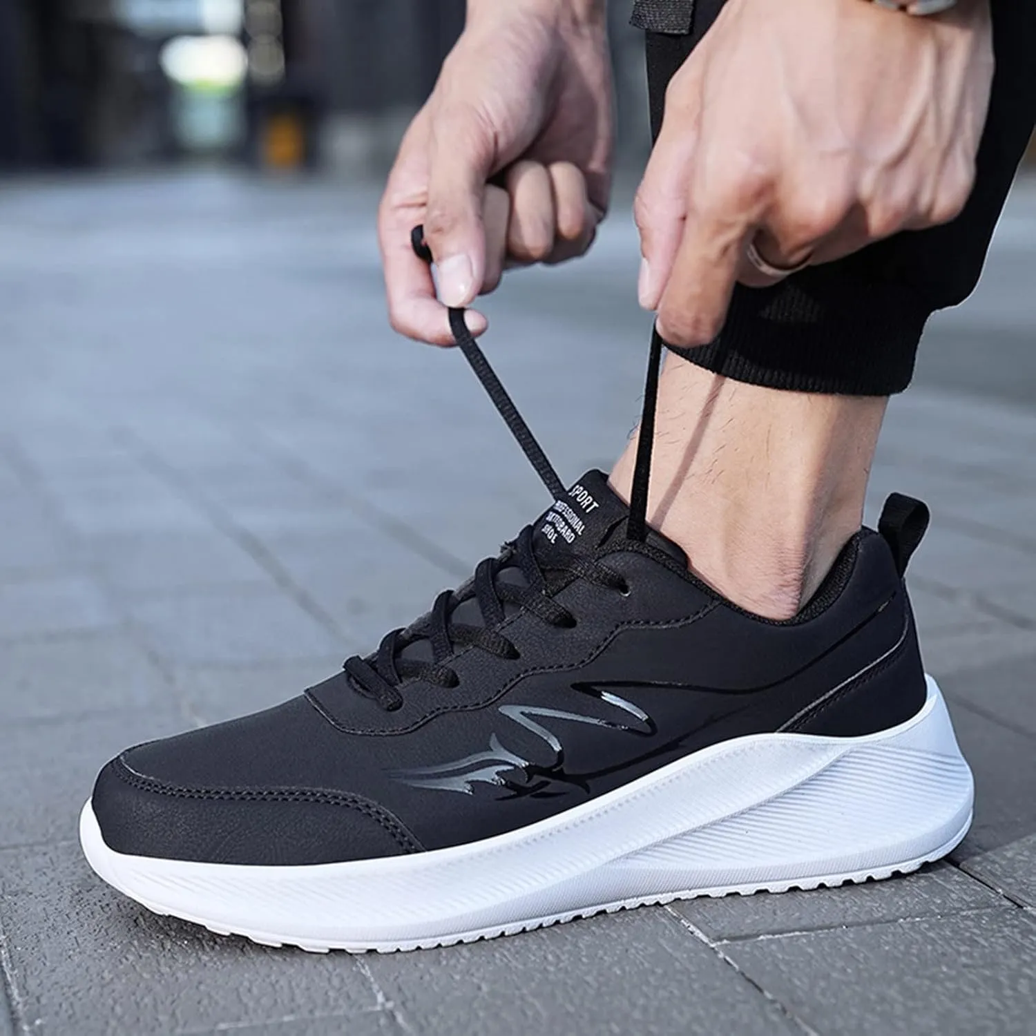 Slip on Walking Shoes for Men Comfort PU Leather Memory Foam Breathable Fashion Sneakers Non Slip Arch Support Cushioning Training Gym Shoes Wide Width