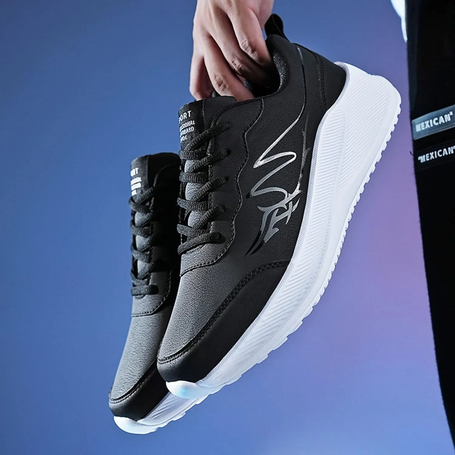 Slip on Walking Shoes for Men Comfort PU Leather Memory Foam Breathable Fashion Sneakers Non Slip Arch Support Cushioning Training Gym Shoes Wide Width
