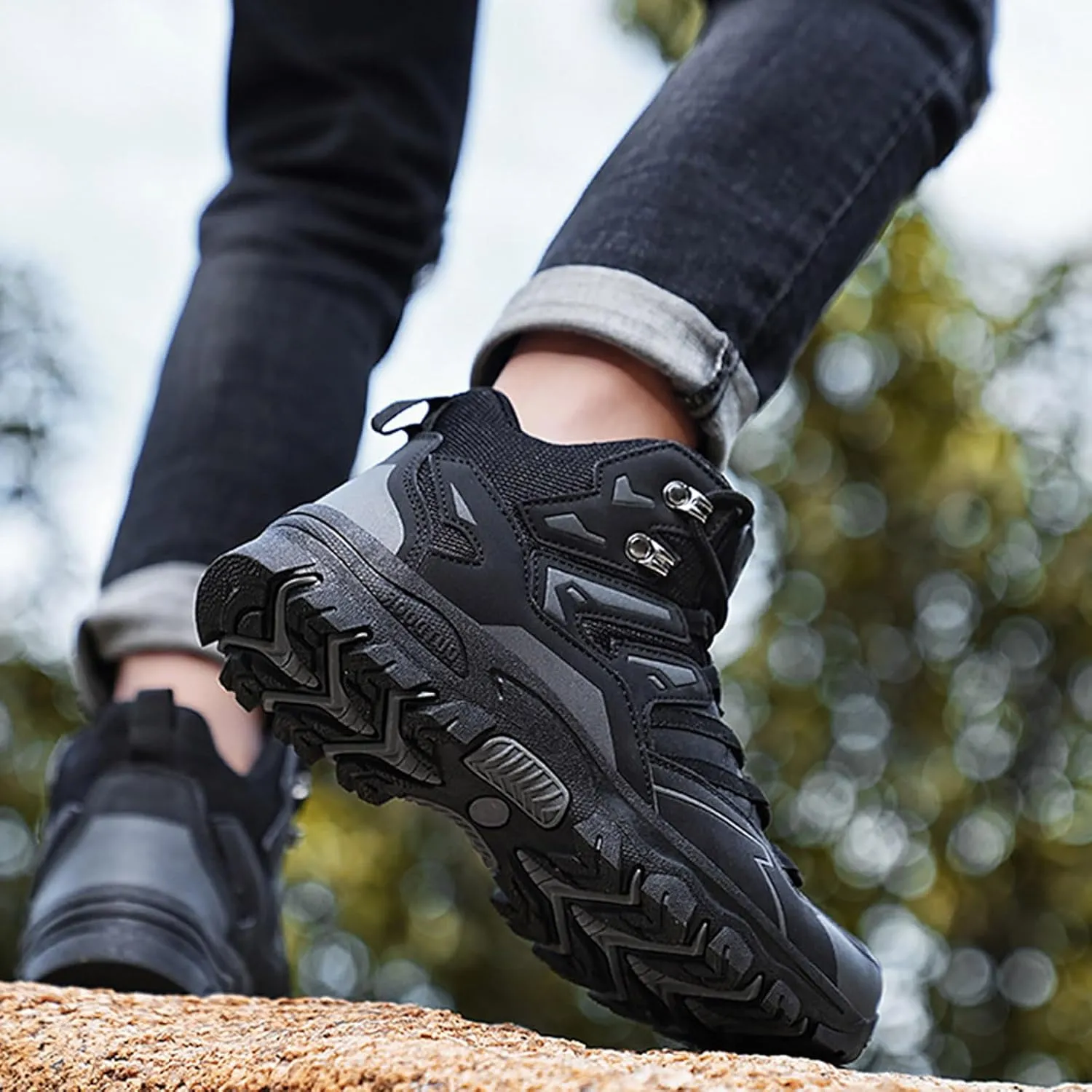 Slip on Walking Shoes Men Comfort PU Leather Hiking Snow Boots Memory Foam Breathable Mesh Fashion Sneakers Non Slip Arch Support Cushioning Workout Tennis Shoes Wide Width