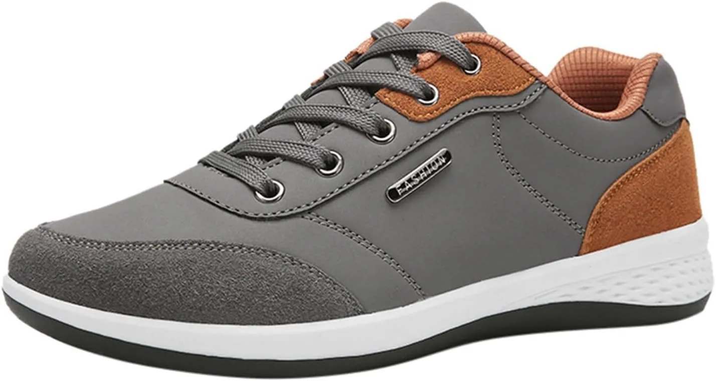 Slip on Walking Shoes Men Comfy PU Leather Memory Foam Breathable Fashion Sneakers Lace Up Non Slip Arch Support Cushioning Workout Tennis Shoes Wide Width