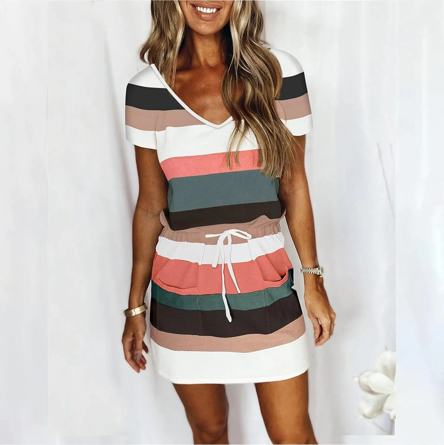 Summer Dresses for Women 2025 Vacation Dress Casual Beach Sundress Tie Front A-Line Double Layer Hem Mini Dresses