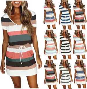Summer Dresses for Women 2025 Vacation Dress Casual Beach Sundress Tie Front A-Line Double Layer Hem Mini Dresses