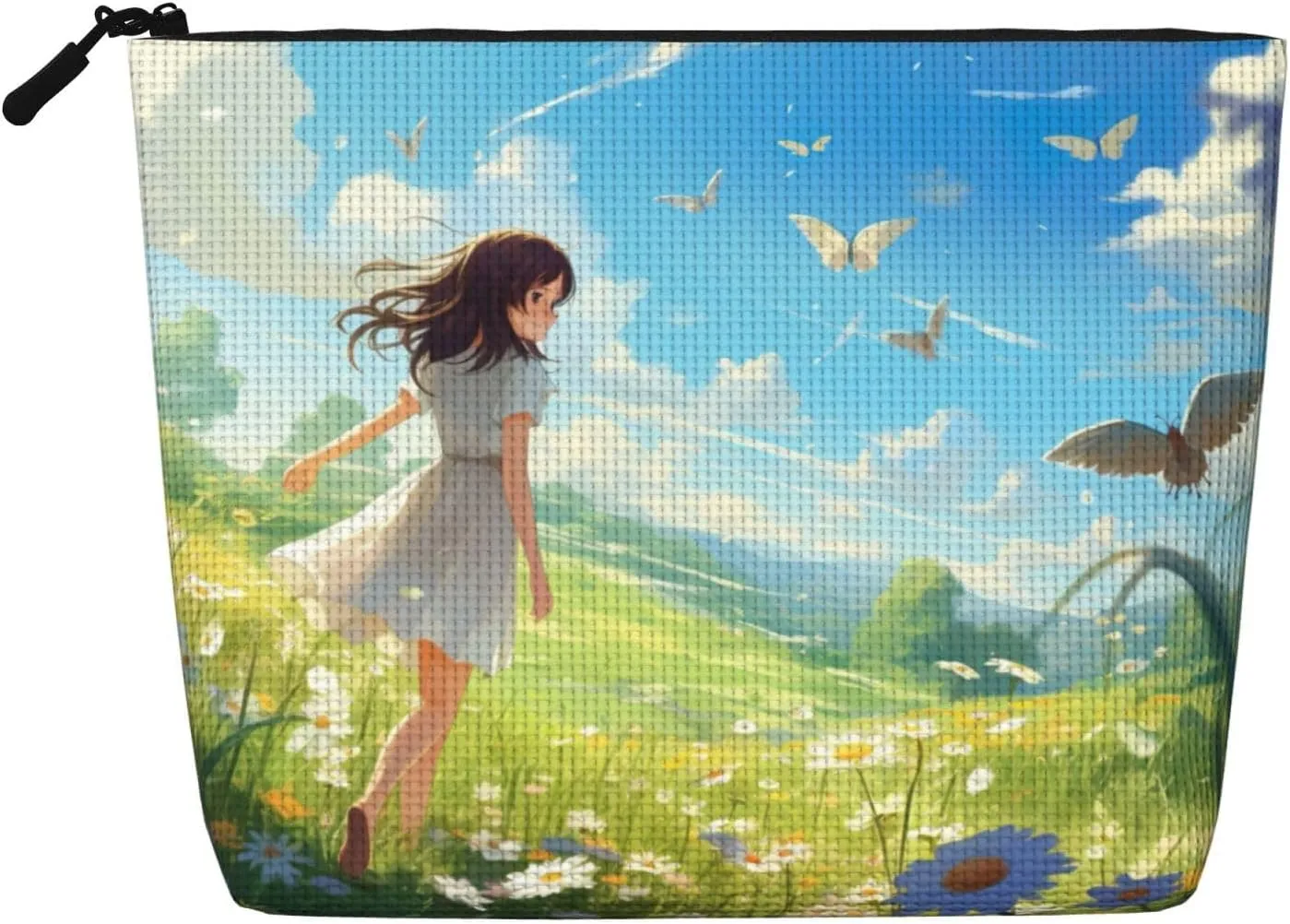 Summer Floral Flowers Daisies Print Cosmetic Bags for Women Large Capacity Purse Travel Toiletry Zipper Storage Pouch