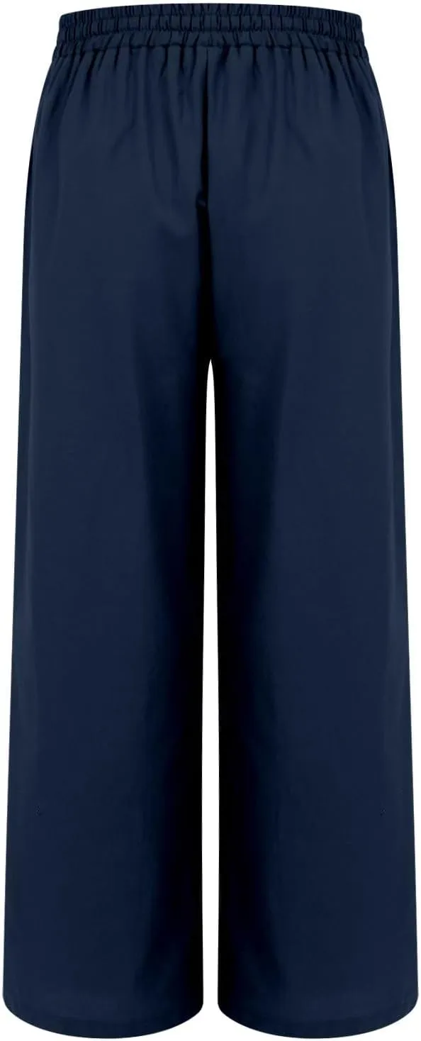 Summer Pants for Women Fashion High Rise Palazzo Pants Wide Leg Stretch Elastic Solid Loose Trousers with Patch Pocket