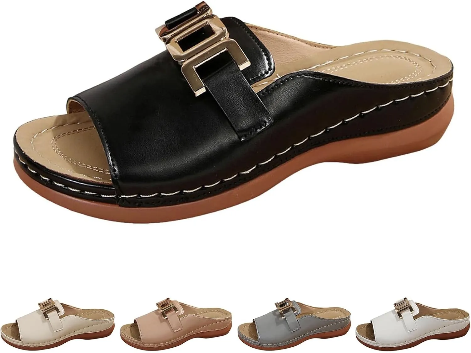 Summer Sandals for Women Comfortable Walking Low Heel Slip On Slippers Breathable Platform Wedges Sandals Lightweight Open Toe Slippers Orthopedic Arch Support Sandal