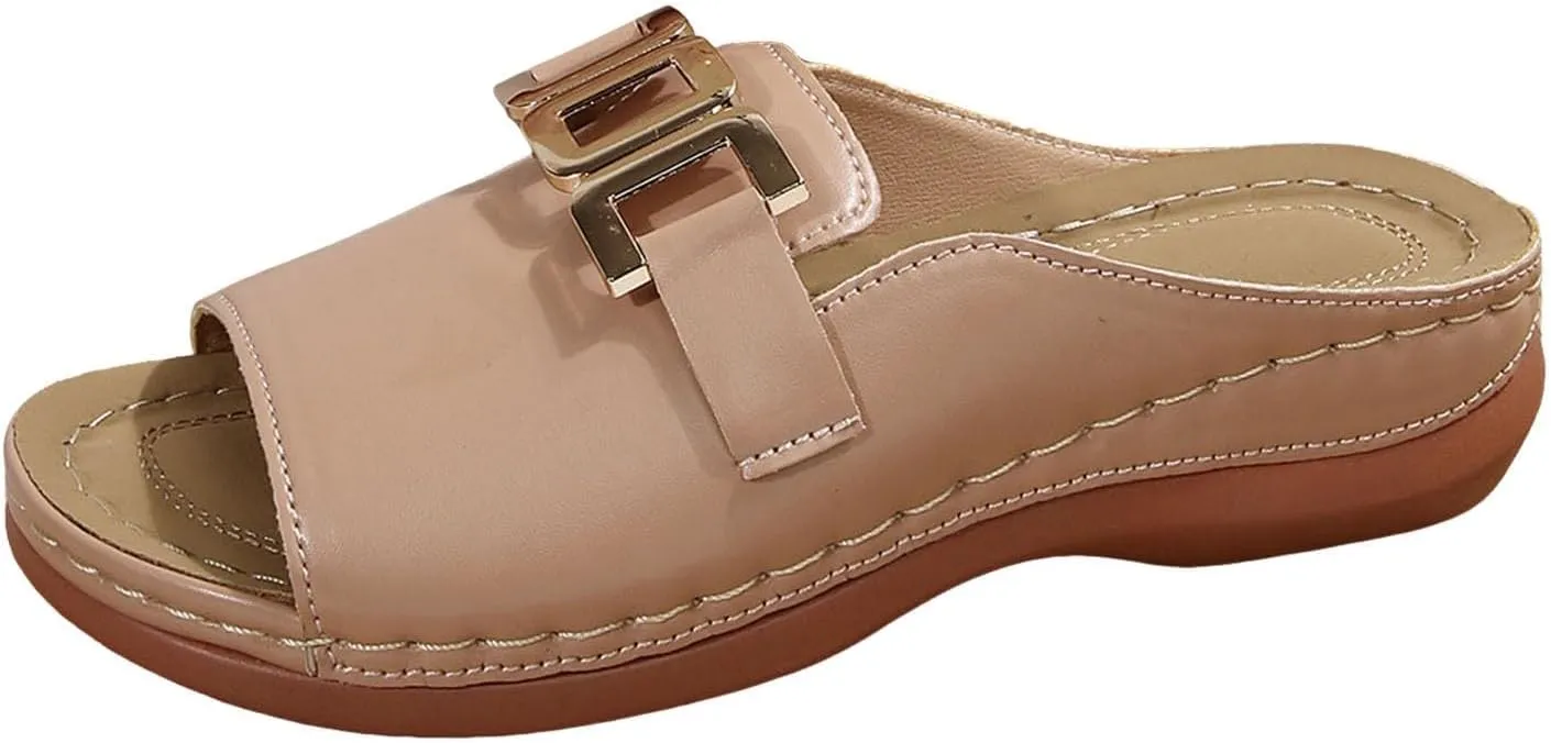 Summer Sandals for Women Comfortable Walking Low Heel Slip On Slippers Breathable Platform Wedges Sandals Lightweight Open Toe Slippers Orthopedic Arch Support Sandal