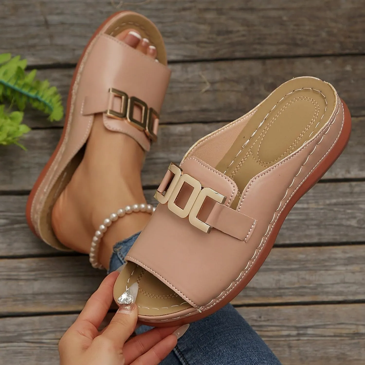 Summer Sandals for Women Comfortable Walking Low Heel Slip On Slippers Breathable Platform Wedges Sandals Lightweight Open Toe Slippers Orthopedic Arch Support Sandal