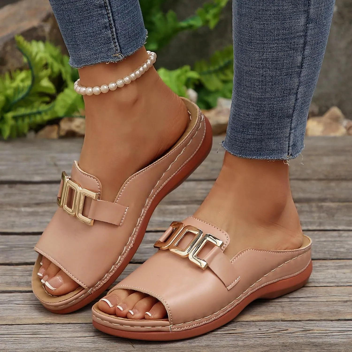 Summer Sandals for Women Comfortable Walking Low Heel Slip On Slippers Breathable Platform Wedges Sandals Lightweight Open Toe Slippers Orthopedic Arch Support Sandal