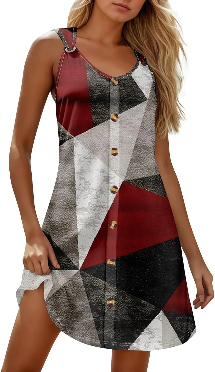 Sundresses for Women 2025 Summer Midi Sleeveless Button Down Plus Size Dresses for Curvy Women V Neck A Line Dress