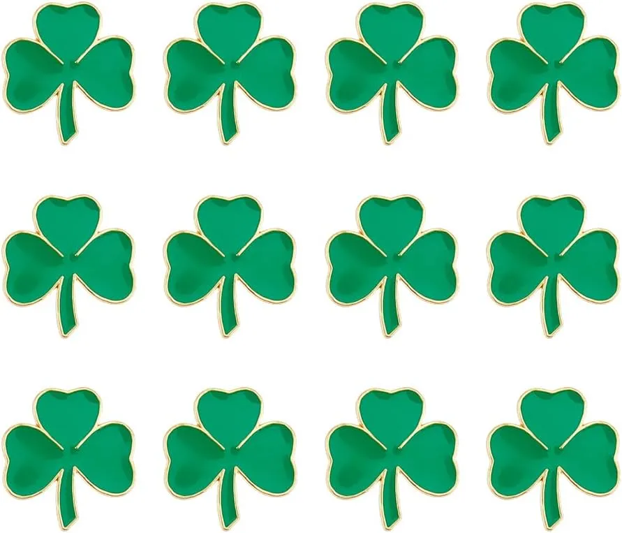 SUPERFINDINGS 12Pcs Green Shamrock Lapel Pin St. Patrick's Day Brooch Pin Three-Leaf Clover Brooch Alloy Enamel Clover Studded Brooch Lucky Decor St. Patrick's Day for Comfort or Inspirational Gifts