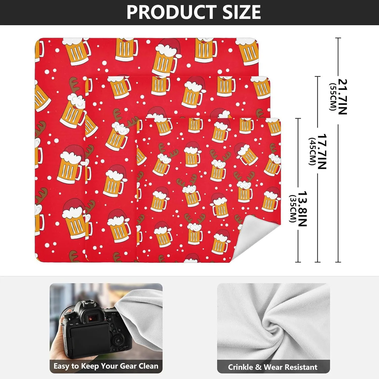 susiyo Funny Beer Mugs Christmas Protective Wrap Anti-scratch Lens Camera Wrap Lens Protector Magic Self-Adhesive Cloth Wrapper Portable Cosmetic Bag Travel Organizer for Camera DSLR Laptop Accessorie
